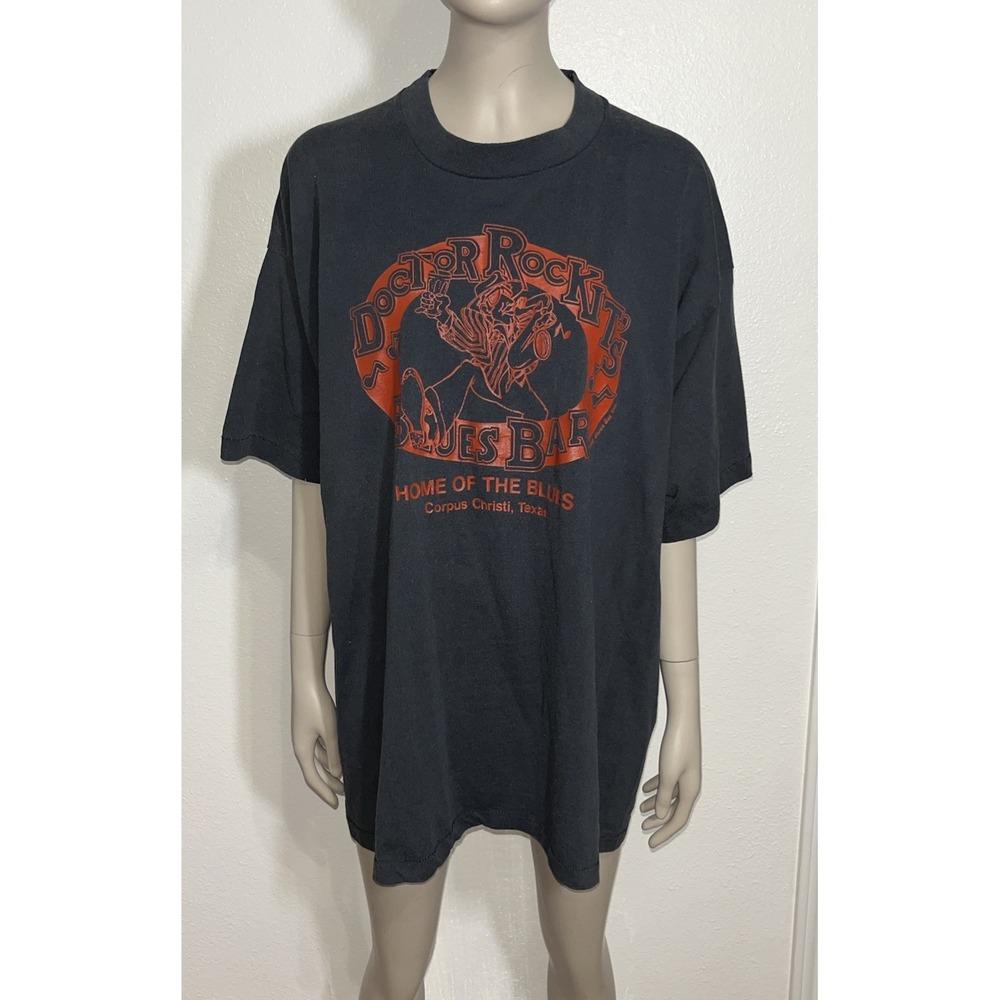 Vtg Black T-shirt Doctor Rockit's Blues Bar Corpus Christi, Tx Single Stitch XXL